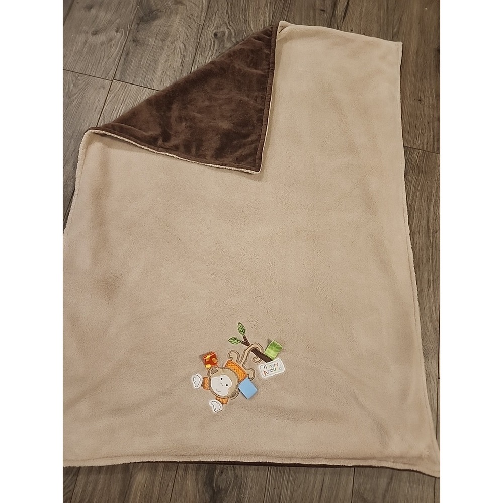 Taggies Monkey Baby‎ Blanket Brown Reversible Hangin Around Soft Plush Lovey